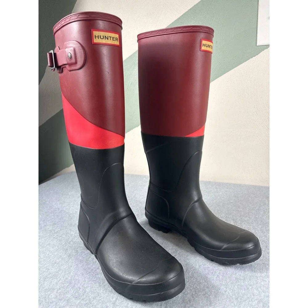 Hunter Women's Size 7F Red‎ Black Colorblock Tall Waterproof Utility Rain Boots